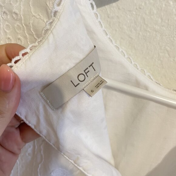 LOFT Eyelet Scalloped Neck Mini Dress - Size 6 - Picture 6 of 6
